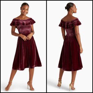 💕HILL HOUSE💕 The Akilah Nap Dress ~ Burgundy Velvet XS NWT